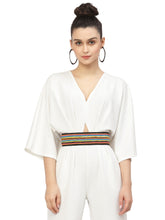 Striped Embellished Canvas Wide Belt